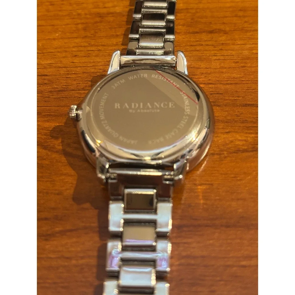 Radiance by Absolute Silver Tone Mother of Pearl Floating Crystal Watch 3ATM
